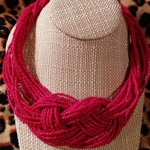 Hot Pink Knot Beaded Necklace